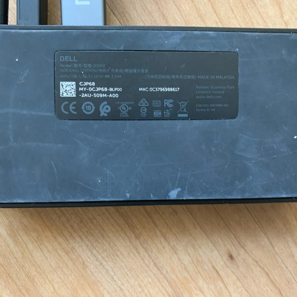 Dell USB 3.0 Ultra HD / 4K Triple Display Docking Station (D3100) Black EUC